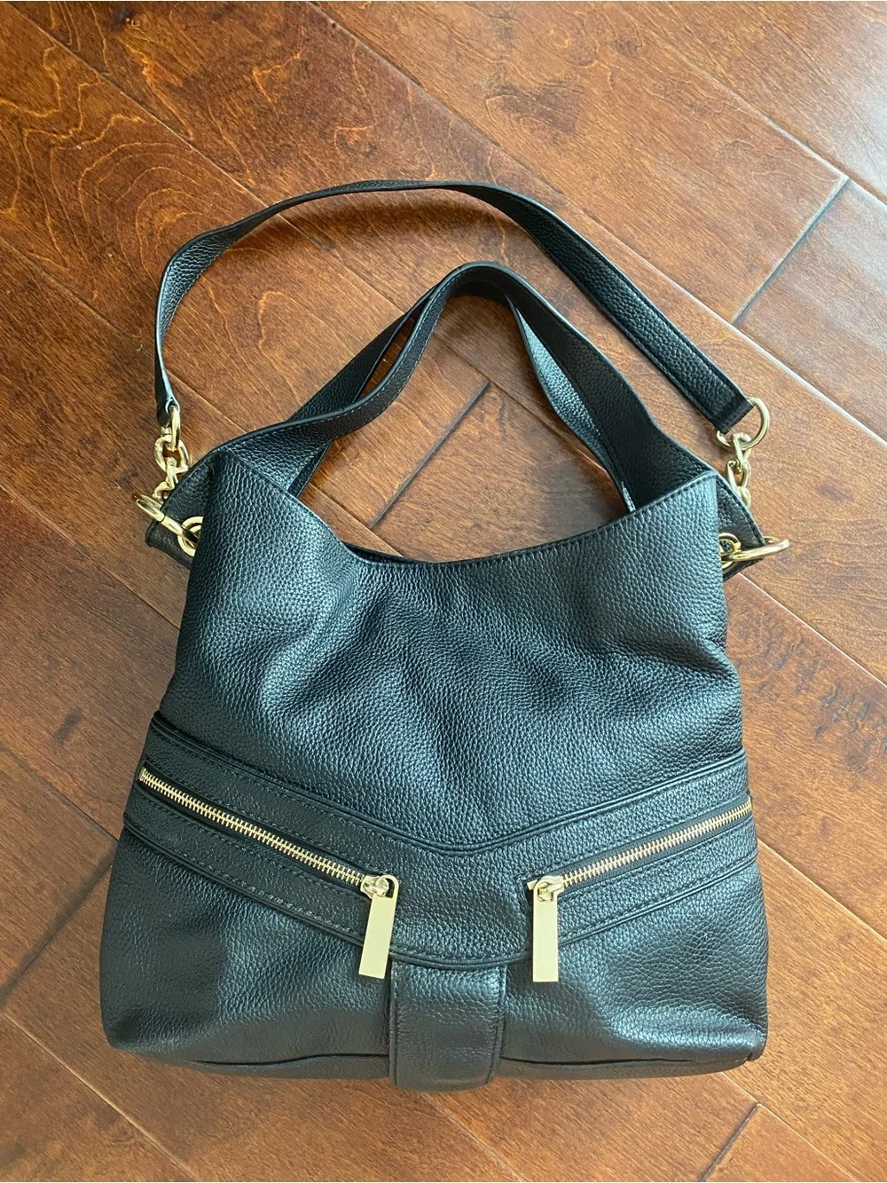 Michael Kors Jamesport Large Black Pebbled Leather Hobo Shoulder Bag Gold
